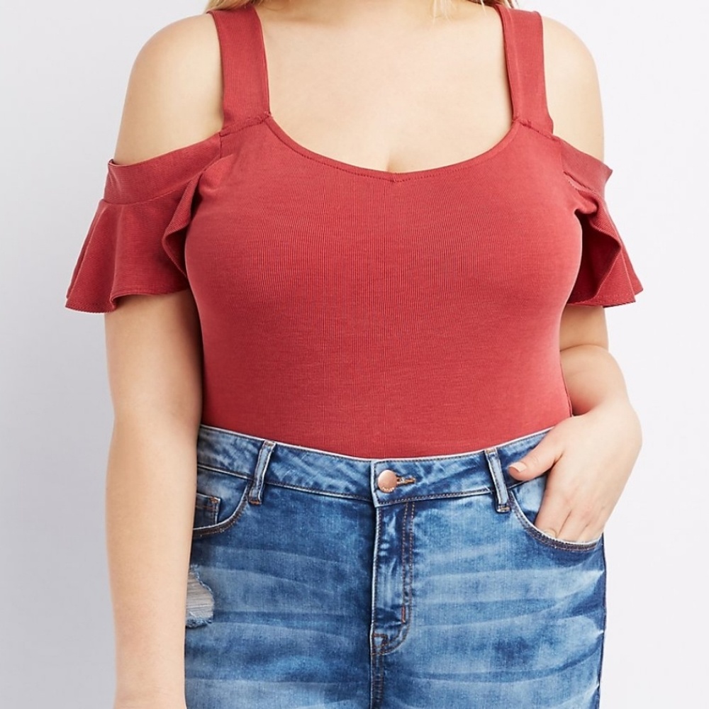 Charlotte Russe ribbed cold shoulder bodysuit
